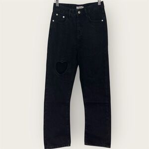 Tal Clothing Black Heart Cut-Out Cropped Jeans High Rise Straight Leg Size 26